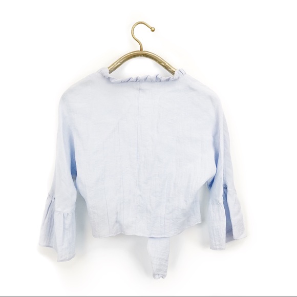 Zara collection blue linen front tie crop top - Picture 3 of 4